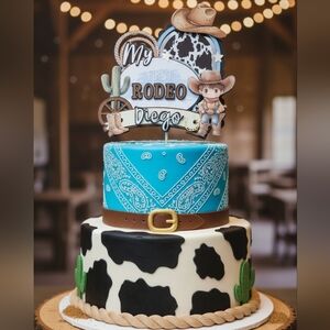 Cowboy Rodeo Cake Topper with Cute Character
